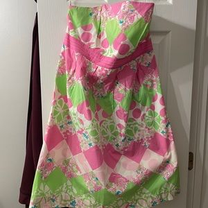Lilly Pulitzer Strapless pink green patchwork dress